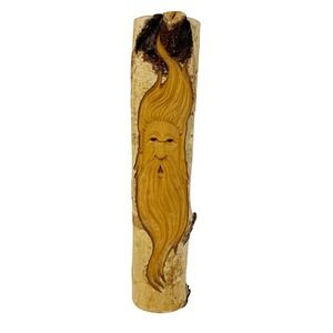 Hand Carved Birch Wood Signed Sculpture Old Man Carving 13" x 3"‎ x 2"